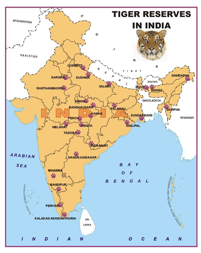 tiger reserve in india map